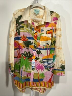 Tropical Print Button-Down Shirt - Multi
